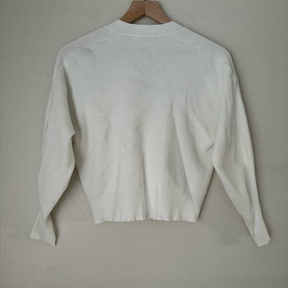 Zara Womens White Cropped Cardigan Button Front Rib Sweater Basic Top Size Small - Picture 5 of 8
